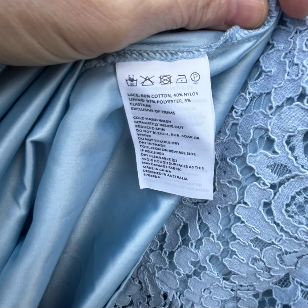 Bardot Light Blue Lace Mini Babydoll Deep-V Neckline Party Dress - Size 10 - Picture 16 of 16